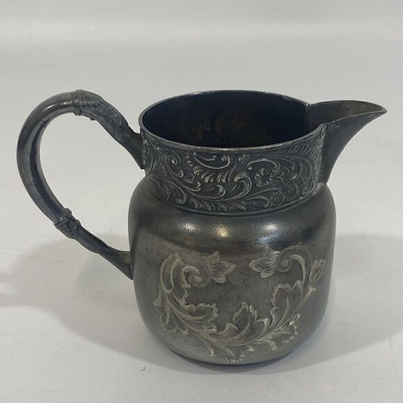 Antique Connecticut Silver Co Triple Silver Plate Etched 1920 Sugar Creamer Set - Picture 7 of 12